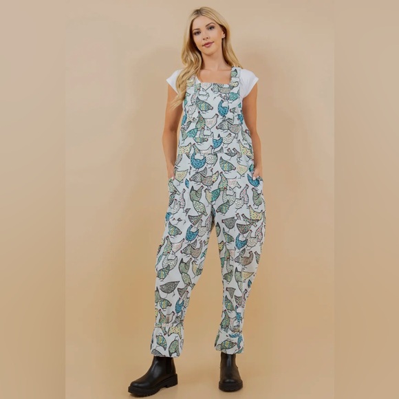 LA Soul Chicken Print Corduroy Overalls Women’s Plus 1X – Lightweight Soft NWT - Picture 1 of 13